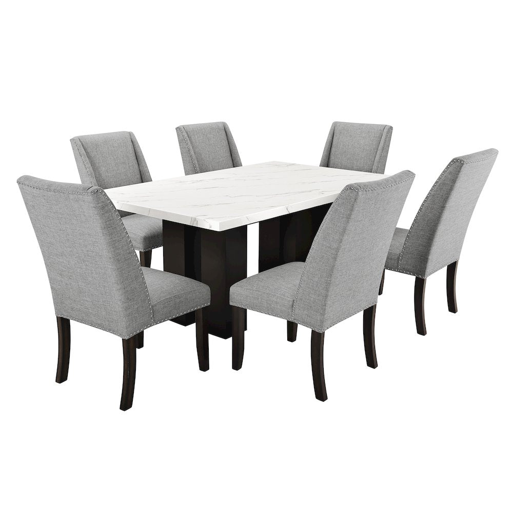 Faust 7-Piece Wood Adjustable Dining Table Set in Gray