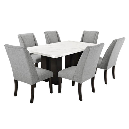 Faust 7-Piece Wood Adjustable Dining Table Set in Gray