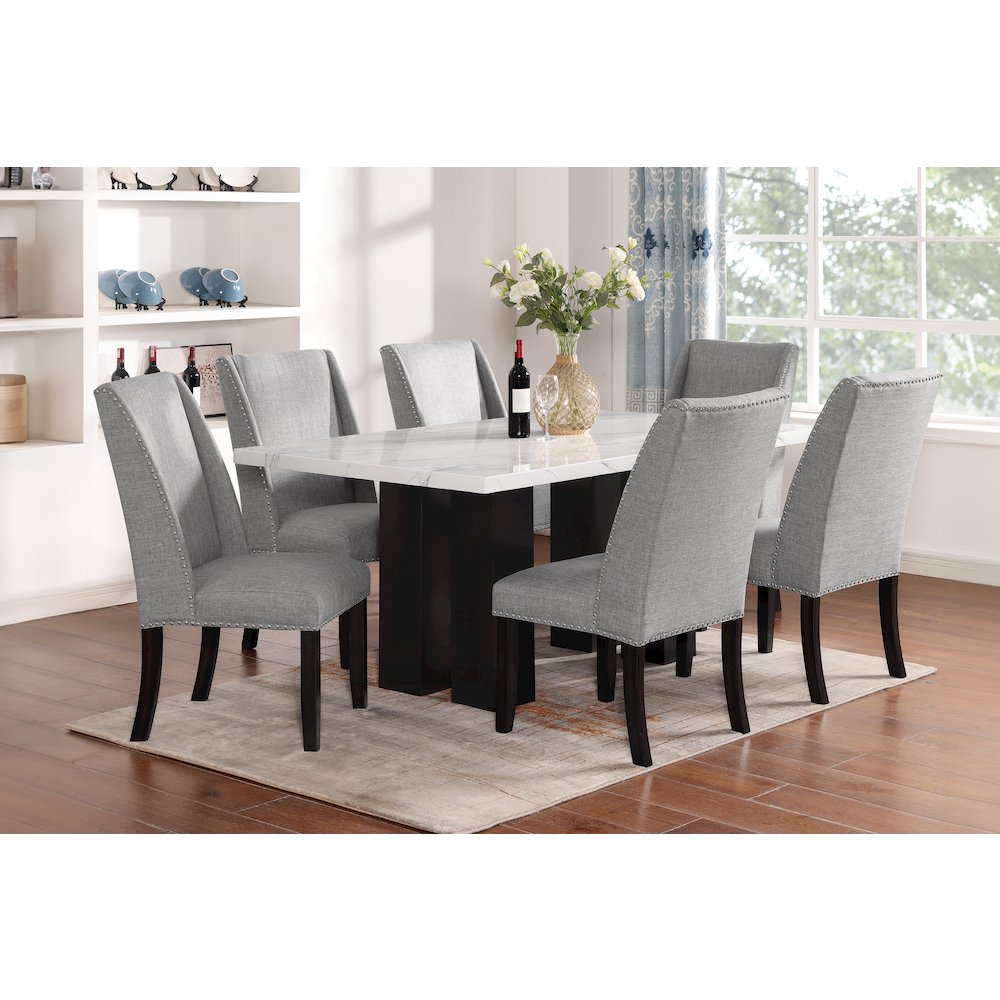 Faust 7-Piece Wood Adjustable Dining Table Set in Gray