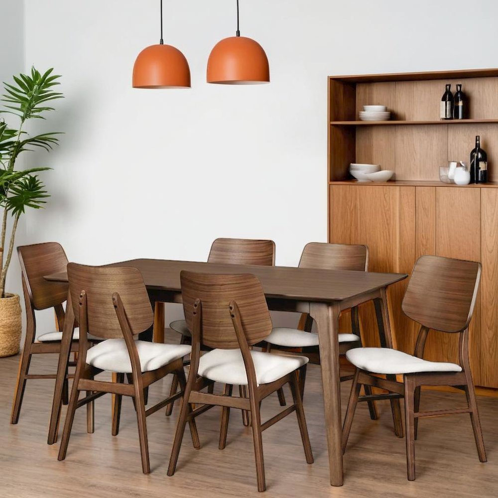 Elegant Brown Solid Wood Dining Set with Table and 6 Chairs for Home Use