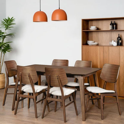Elegant Brown Solid Wood Dining Set with Table and 6 Chairs for Home Use