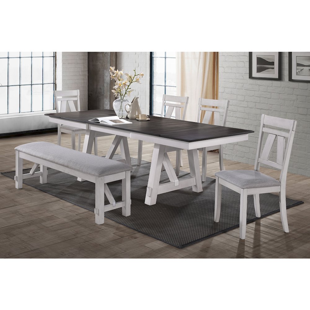 Maisie 6-Piece Wood Dining Set with Bench in White/Brown