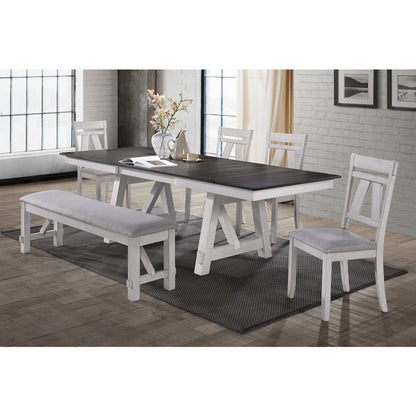 Maisie 6-Piece Wood Dining Set with Bench in White/Brown