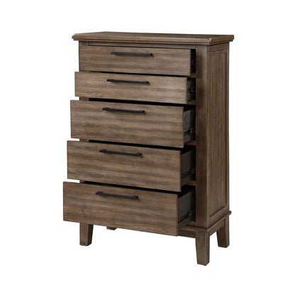Furniture Cagney 5-Drawer Wood Chest in Vintage Brown