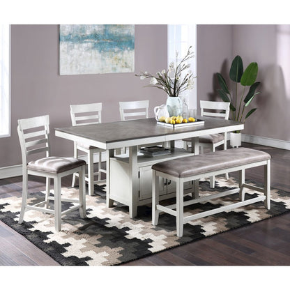 Richland 6-Piece Wood Dining Set w Bench in Stonewash Gray