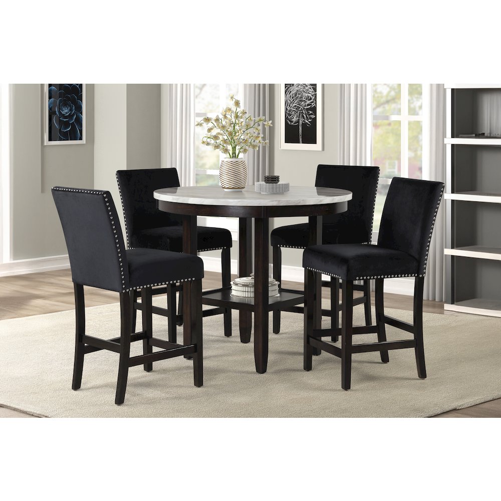 Celeste 5-Piece Wood Round Counter Dining Set in Black