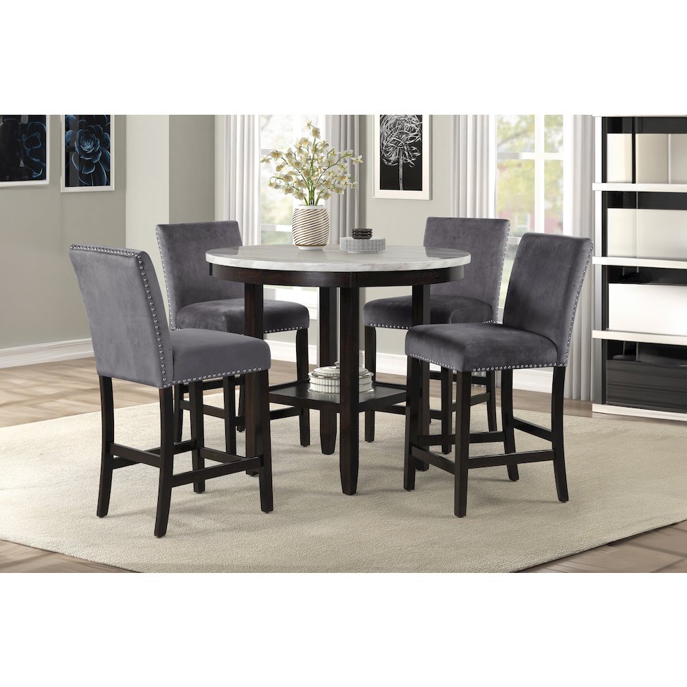 Celeste 5-Piece Wood Round Counter Dining Set in Gray