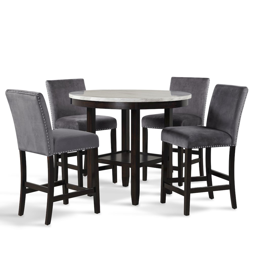 Celeste 5-Piece Wood Round Counter Dining Set in Gray