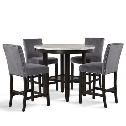 Celeste 5-Piece Wood Round Counter Dining Set in Gray