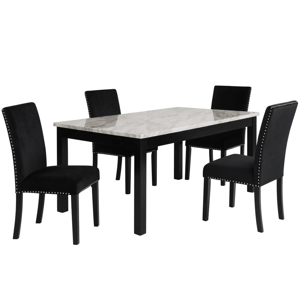 Furniture Celeste Faux Marble Dining Set- 1 Table  4 Black Chairs
