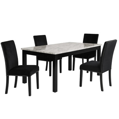 Furniture Celeste Faux Marble Dining Set- 1 Table  4 Black Chairs