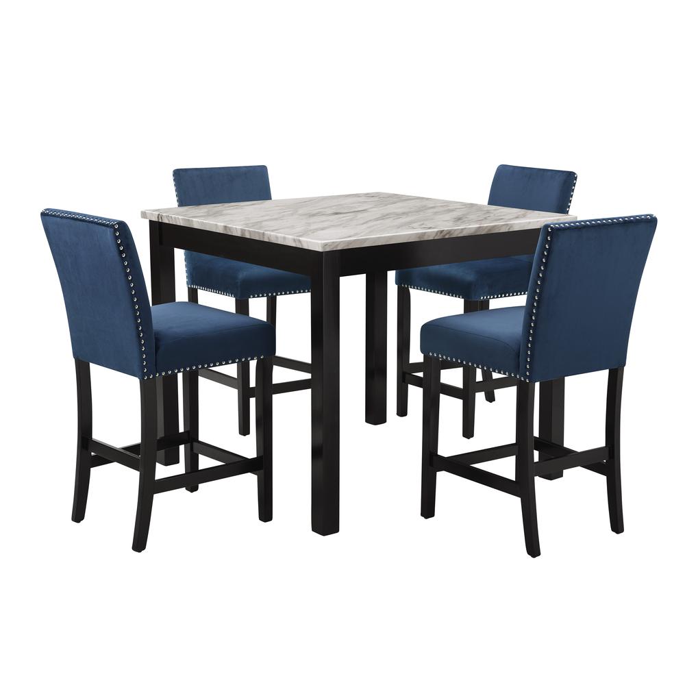 Furniture Celeste 5-Piece Faux Marble & Wood Counter Set in Blue