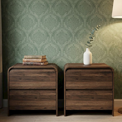 New Classic Furniture Mara Wood 2-Drawer End Table in Walnut/Brown (Set of 2)