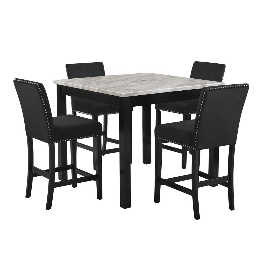 Furniture Celeste 5-Piece Faux Marble & Wood Counter Set in Black