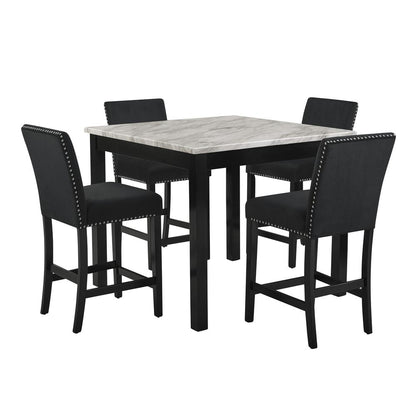 Furniture Celeste 5-Piece Faux Marble & Wood Counter Set in Black
