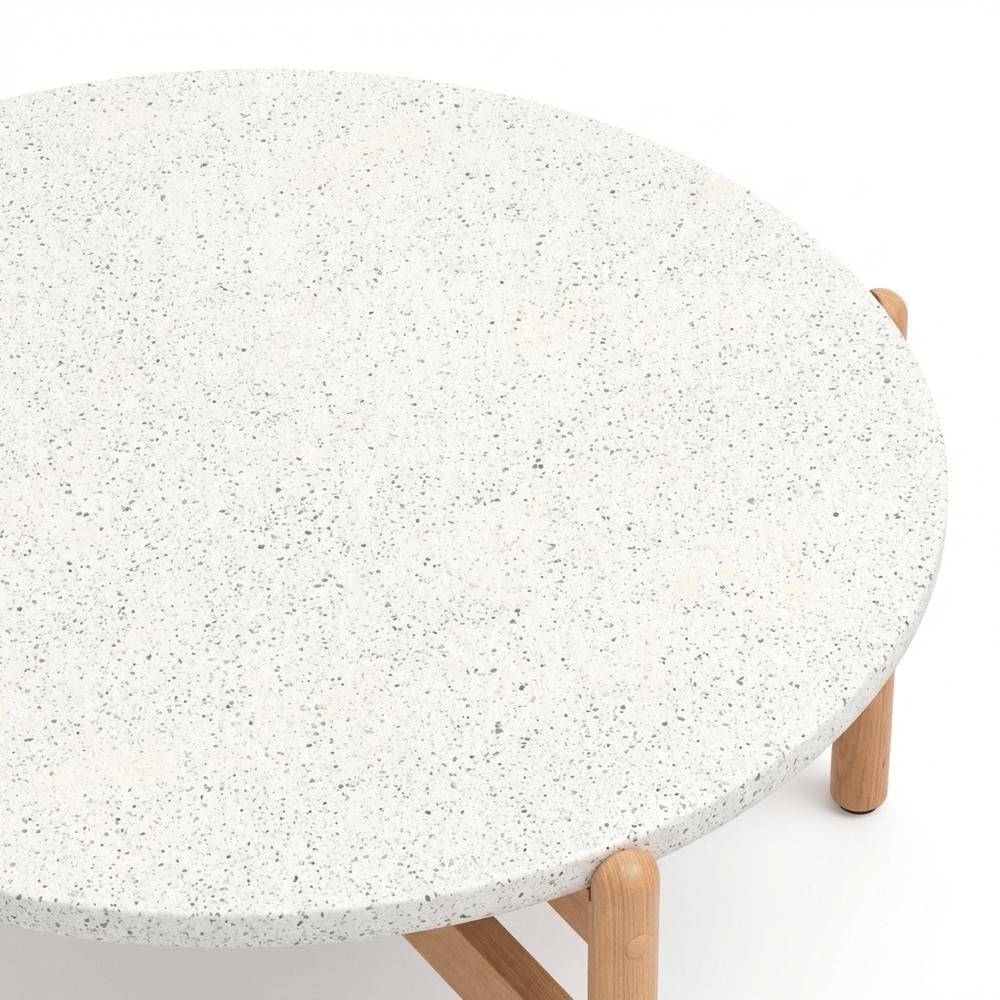 Wooden Circle Coffee Table for Patio, Round Outdoor Coffee Table
