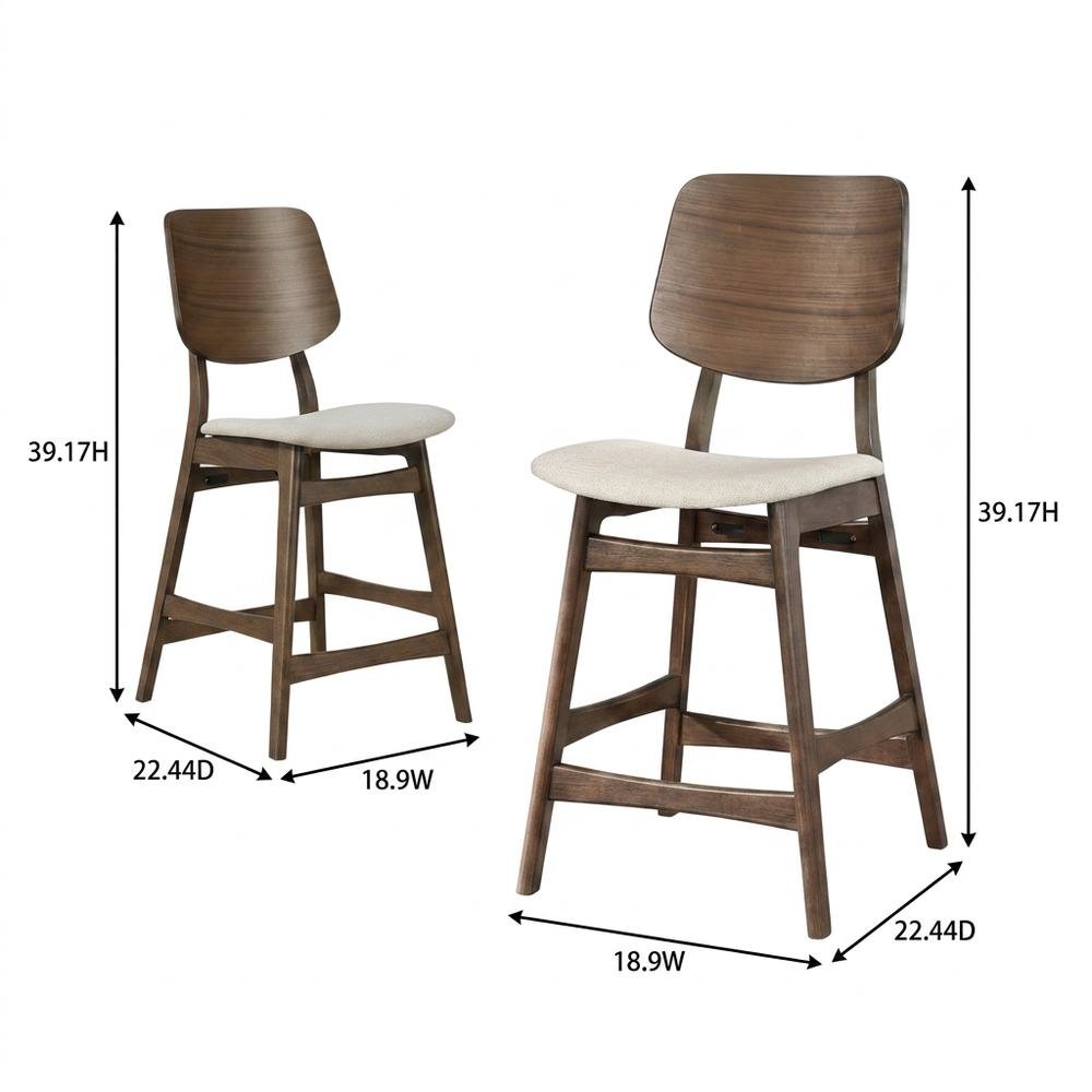 Upholstered Solid Wood Counter Height Bar Stools, Natural Beige, Set of 4