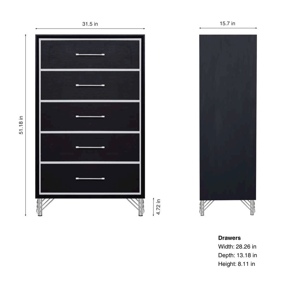 Ava 5-Pc Wood Cal King Bedroom Set w Chest in Ebony Black