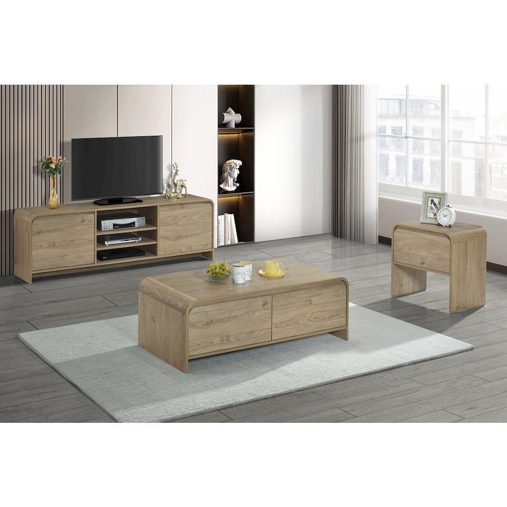 Mara 3-Piece 47 in. Natural Rectangular Wood Coffee Table with 2 End Tables