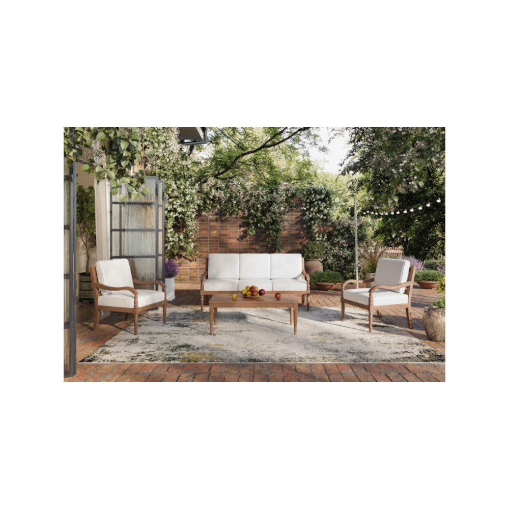 Savannah Wood Patio Sofa in Natural/White