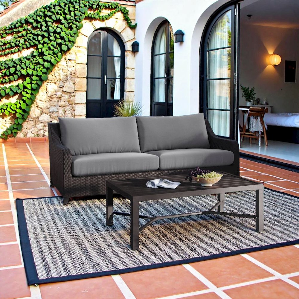 Wicker Patio Furniture Set of Outdoor Loveseat and Coffee Table, Set of 2
