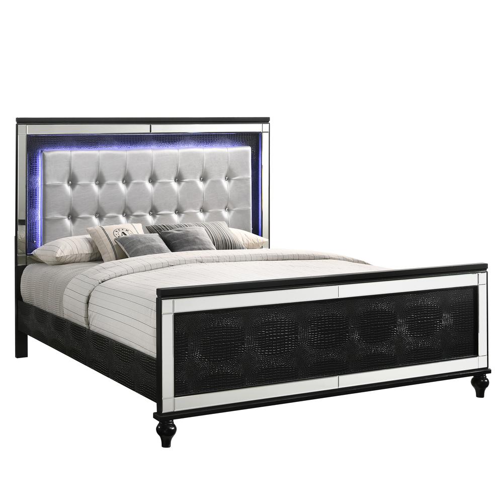 Furniture Valentine Solid Wood California King Lighted Bed in Black