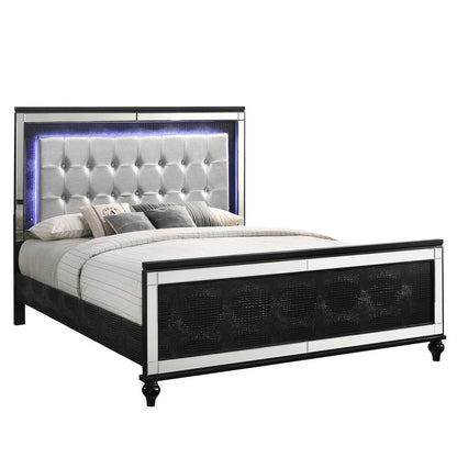 Furniture Valentine Solid Wood California King Lighted Bed in Black