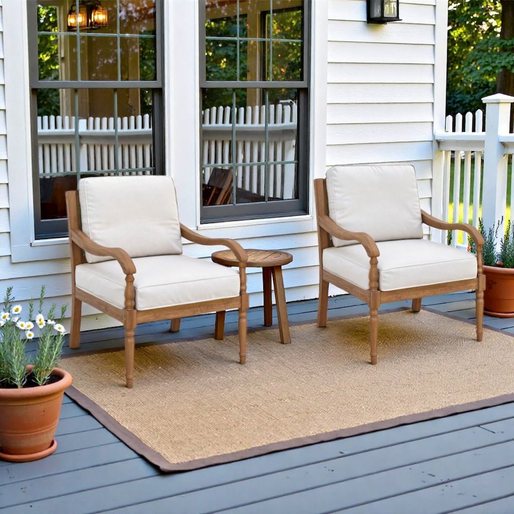 Patio Furniture Brown Wooden Deck Chairs Balcony Patio Dining Chairs Set of 2