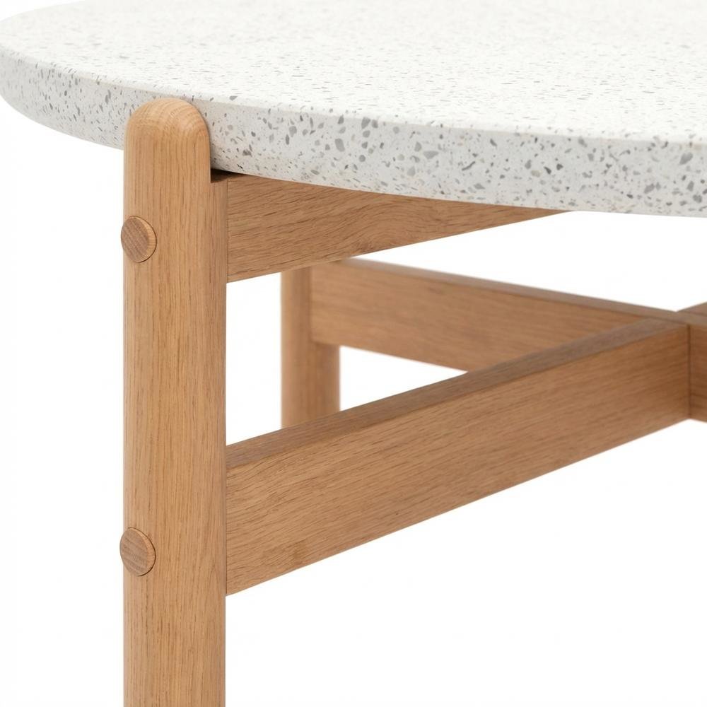 Wooden Circle Coffee Table for Patio, Round Outdoor Coffee Table