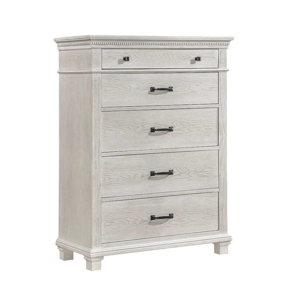 Silver Sands 4Pc Wood Queen Bedroom Set w Chest in Gray