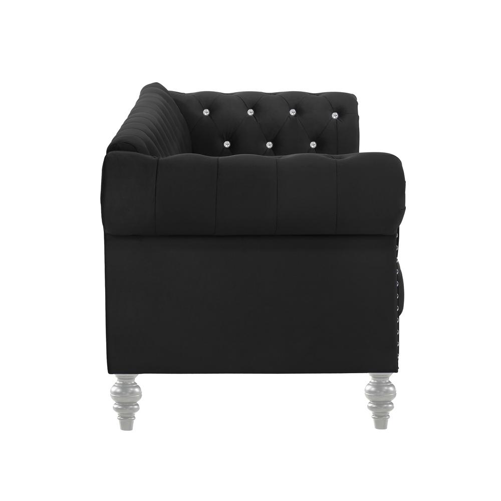 Furniture Emma Velvet Fabric Sofa with Rolled Arms in Black