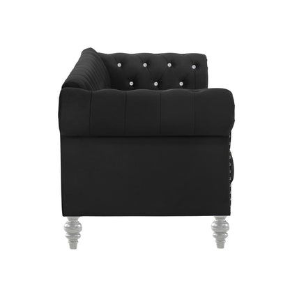 Furniture Emma Velvet Fabric Sofa with Rolled Arms in Black