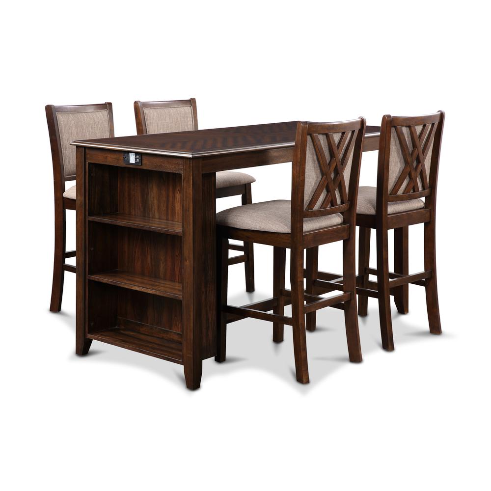Amy 5-pc Wood Rectangle Counter Set with 4 Chairs in Cherry