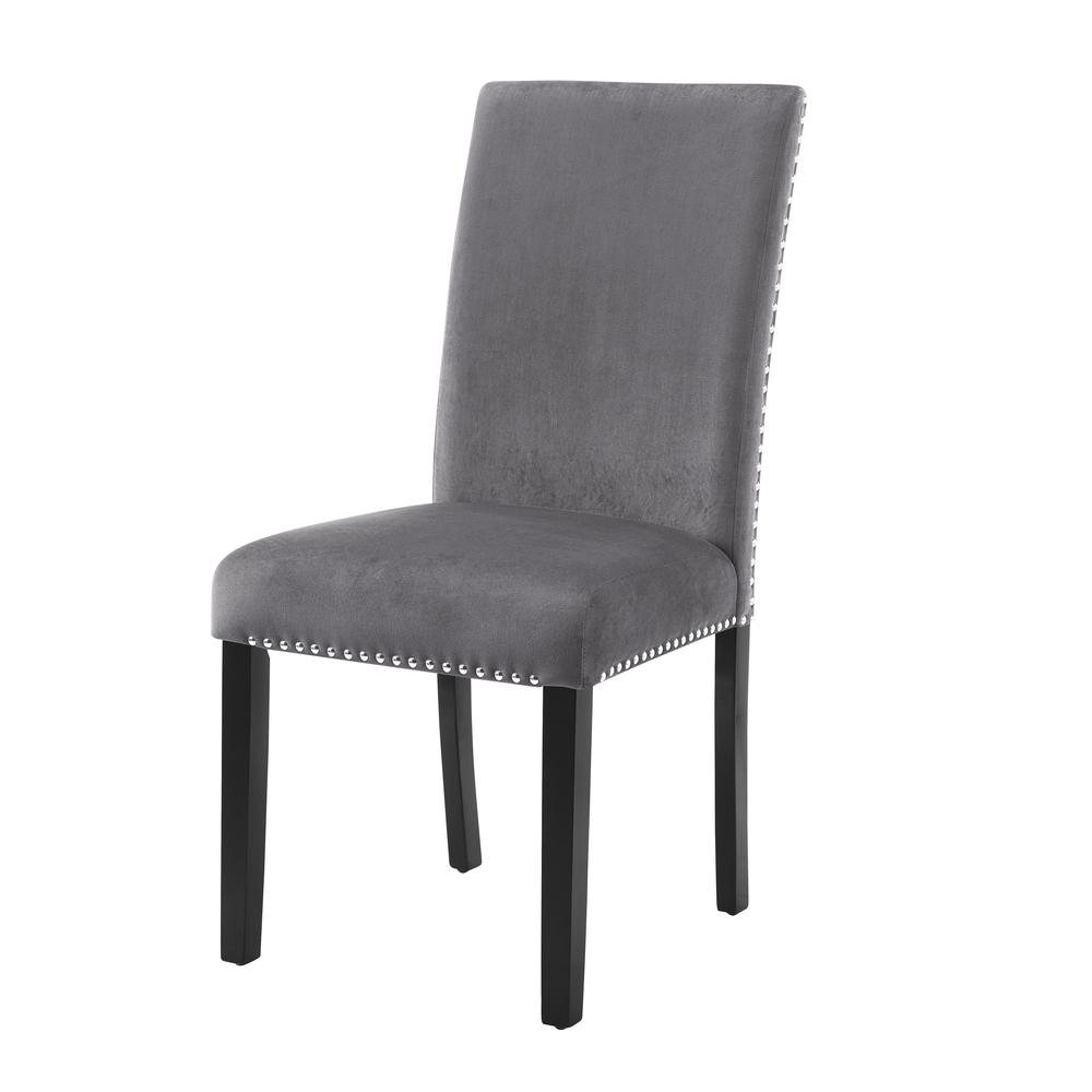 Furniture 37.75" Velvet & Wood Dining Chair in Gray (Set of 2)