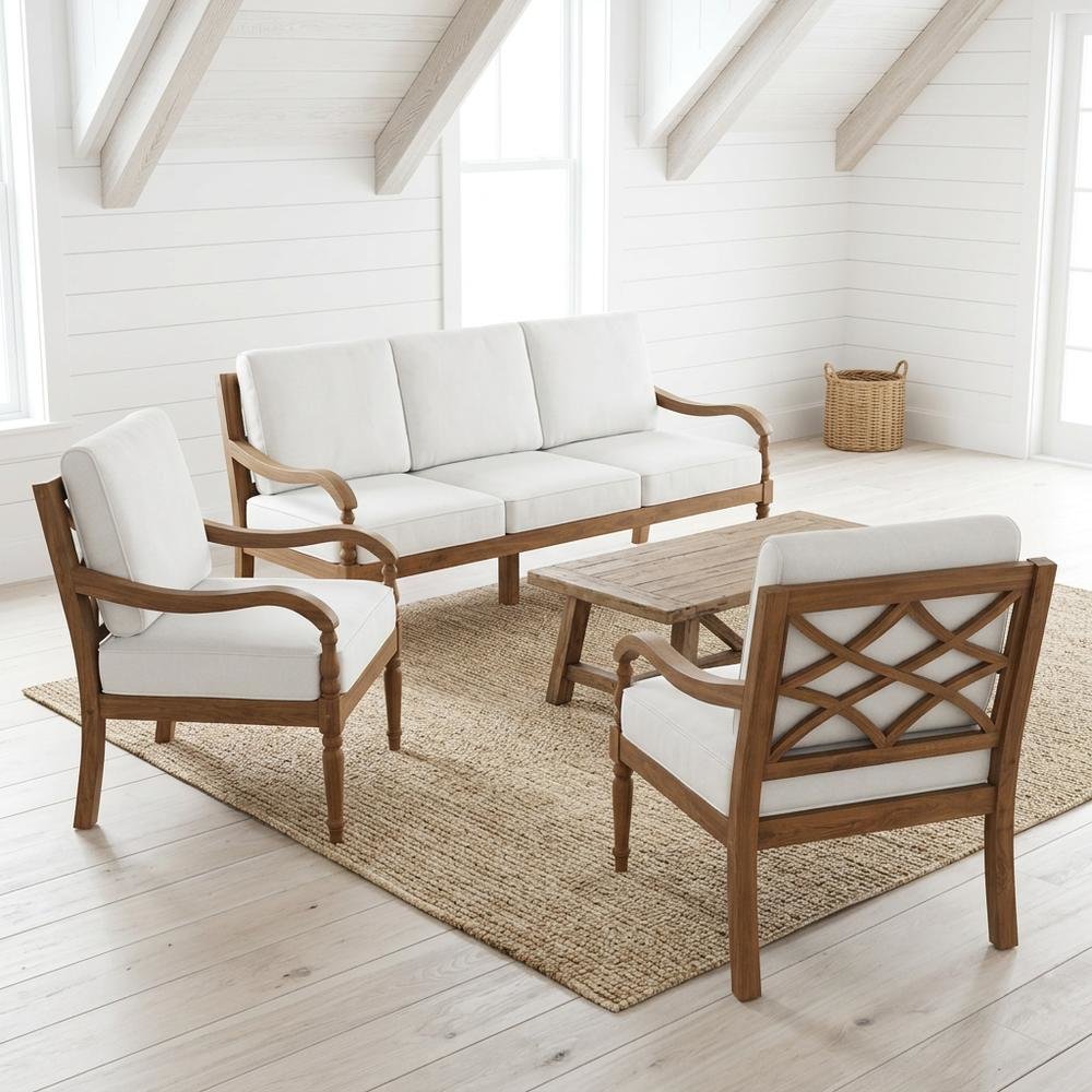 Solid Wood Patio Conversation Set for Deck, Porch, and Balcony Use, Natural