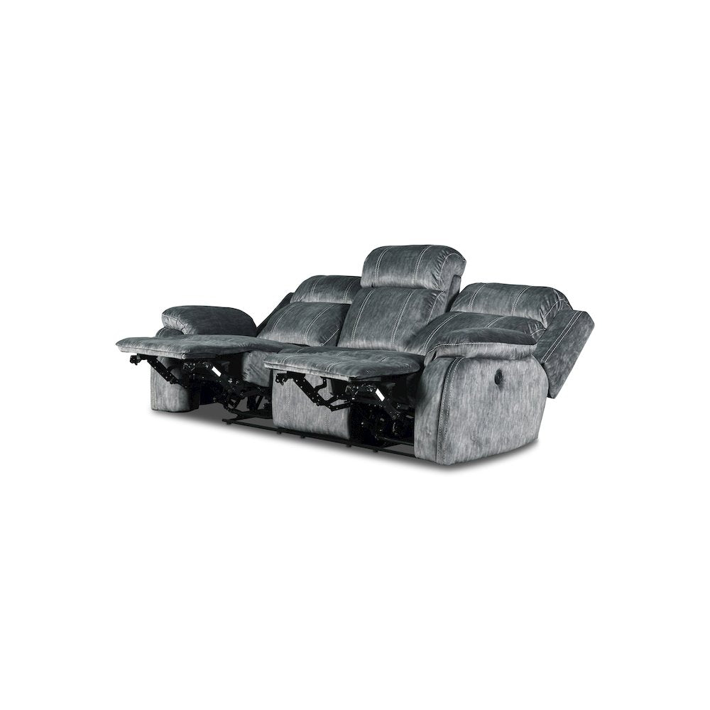 Furniture Tango Polyester Fabric Dual Recliner Sofa in Shadow Gray