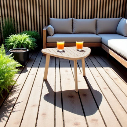 Solid Wood Patio End Table in Beige, Small Outdoor Table for Patios