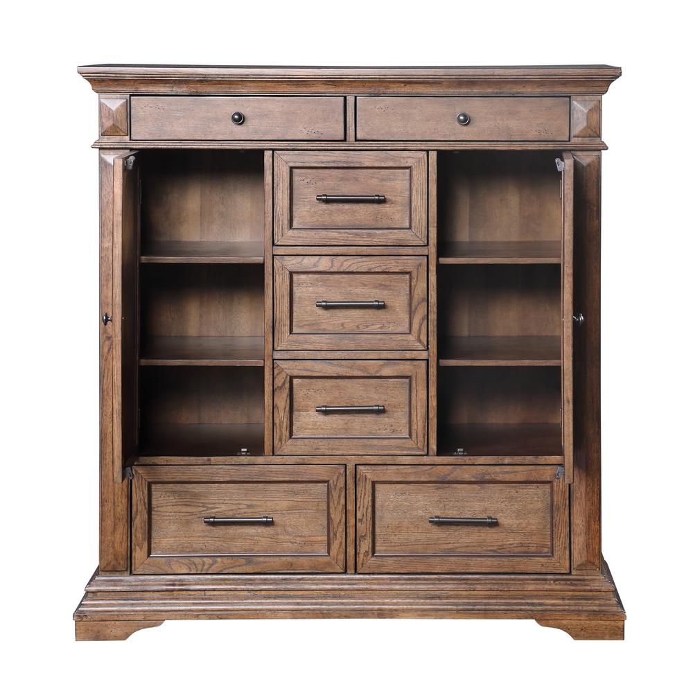 Furniture Mar Vista Solid Wood 6-Drawer Door Chest in Brushed Walnut