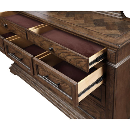 Furniture Mar Vista Solid Wood Dresser with Mirror in Brushed Walnut