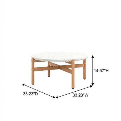 Wooden Circle Coffee Table for Patio, Round Outdoor Coffee Table