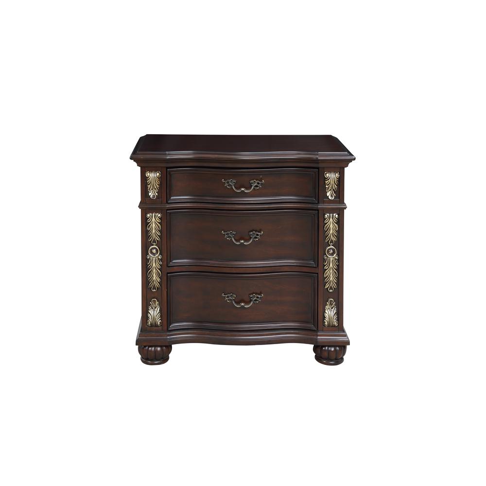 Maximus 4-PC Queen Wood Bedroom Set with Nightstand in Madeira Brown