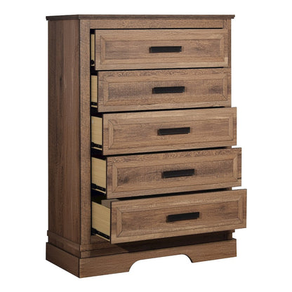 Coventry Hall 5Pc Wood Queen Bedroom Set, Chest in Pecan
