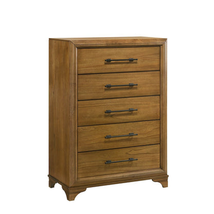 Talcott 5Pc Wood Queen Bedroom Set, Chest in Honey/Brown