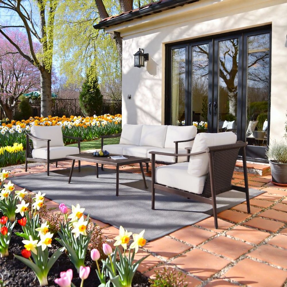 Ivory Outdoor Patio Conversation 4 pc Set - Sofa, 2 Club Chairs, Coffee Table