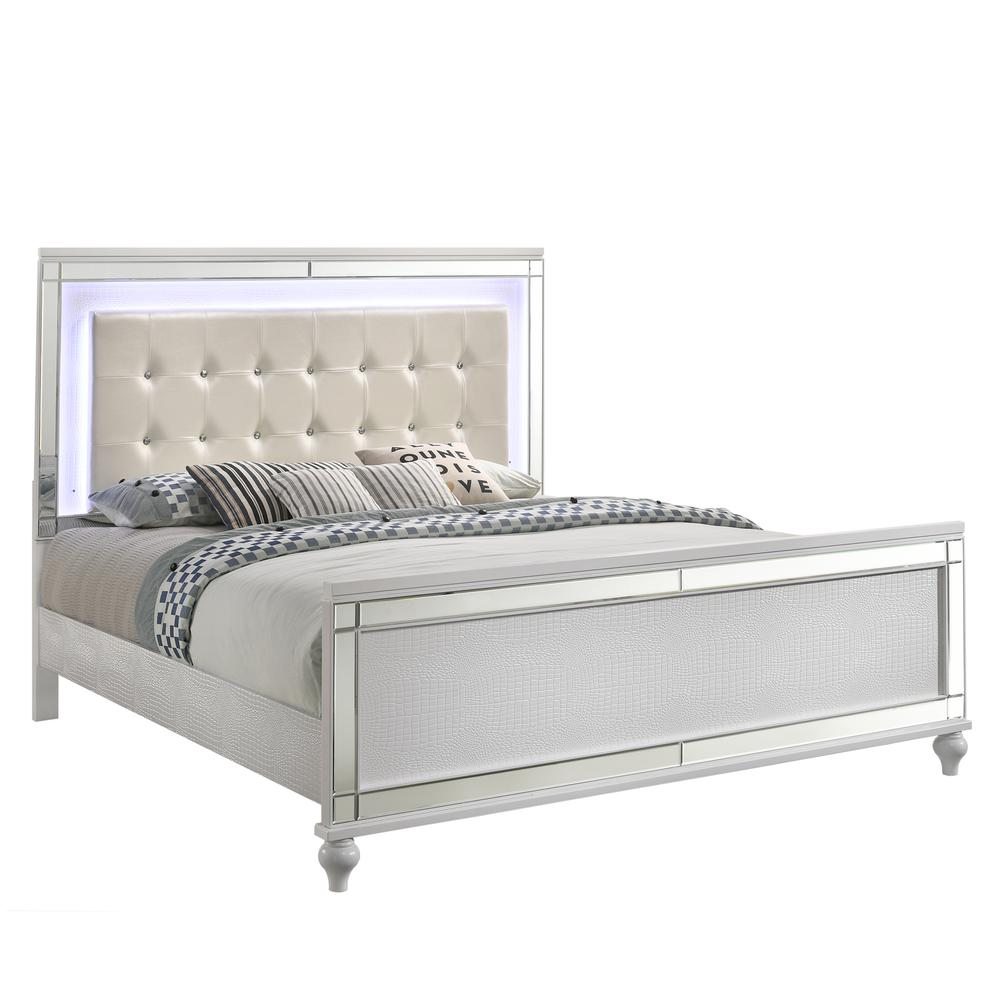 Furniture Valentine Solid Wood California King Lighted Bed in White
