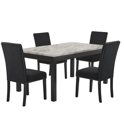 Furniture Celeste Wood Dining Table with Faux Marble Top in Espresso