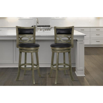 New Classic Manchester Gray Wood Swivel Bar Stool with PU Seat (Set of 2)