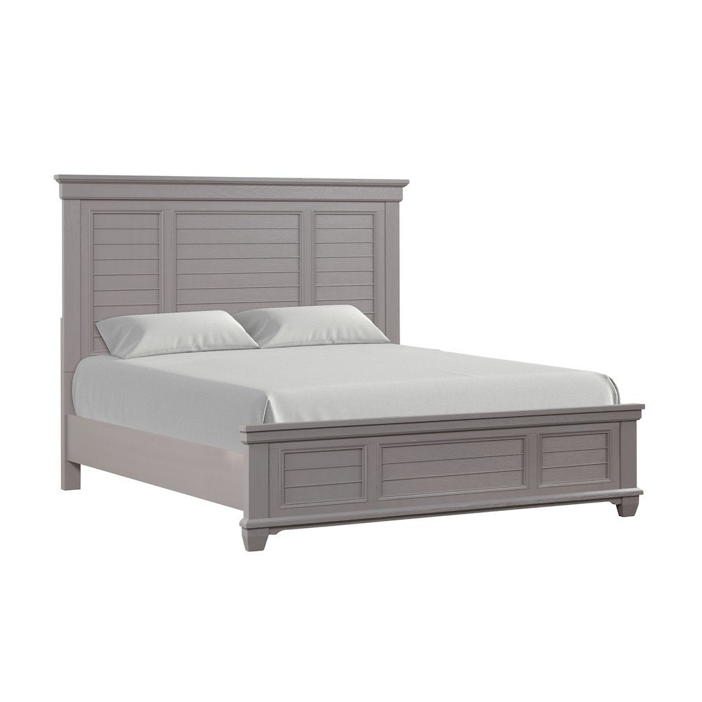 Gray California King Bed Frame, Solid Wooden Bed with Elegant Headboard