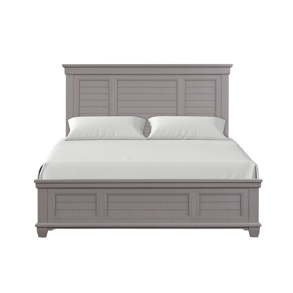 Gray California King Bed Frame, Solid Wooden Bed with Elegant Headboard