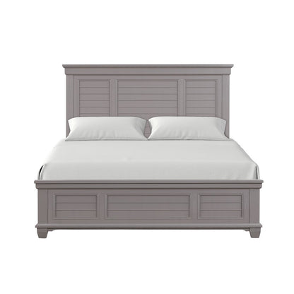Gray California King Bed Frame, Solid Wooden Bed with Elegant Headboard